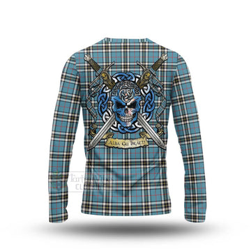 Tartan Vibes Clothing Thompson (Thomson) Tartan Long Sleeve T-Shirt with Family Crest Celtic Skull Style