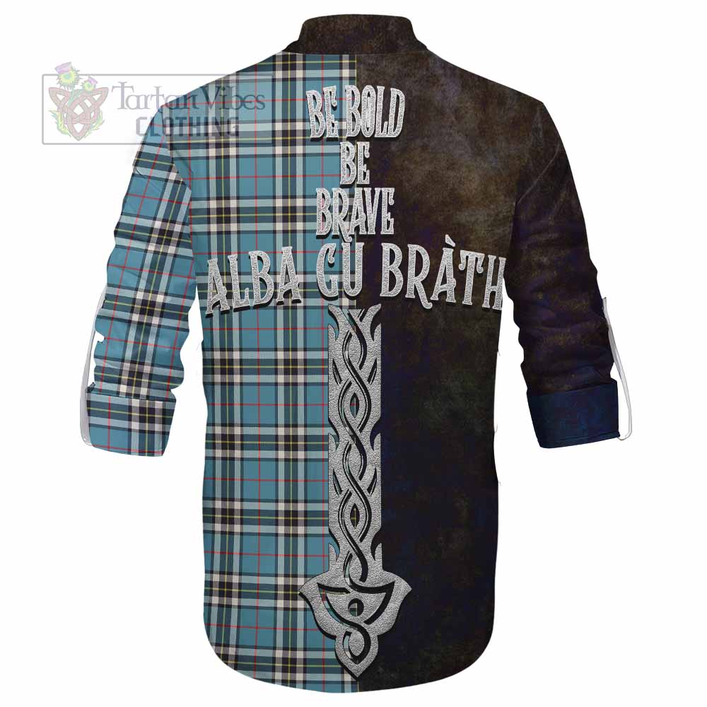 Tartan Vibes Clothing Thompson (Thomson) Tartan Family Crest Ghillie Kilt Shirt Alba Gu Brath Be Brave Lion Ancient Style