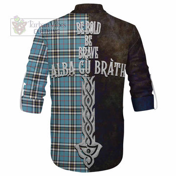 Tartan Vibes Clothing Thompson (Thomson) Tartan Family Crest Ghillie Kilt Shirt Alba Gu Brath Be Brave Lion Ancient Style