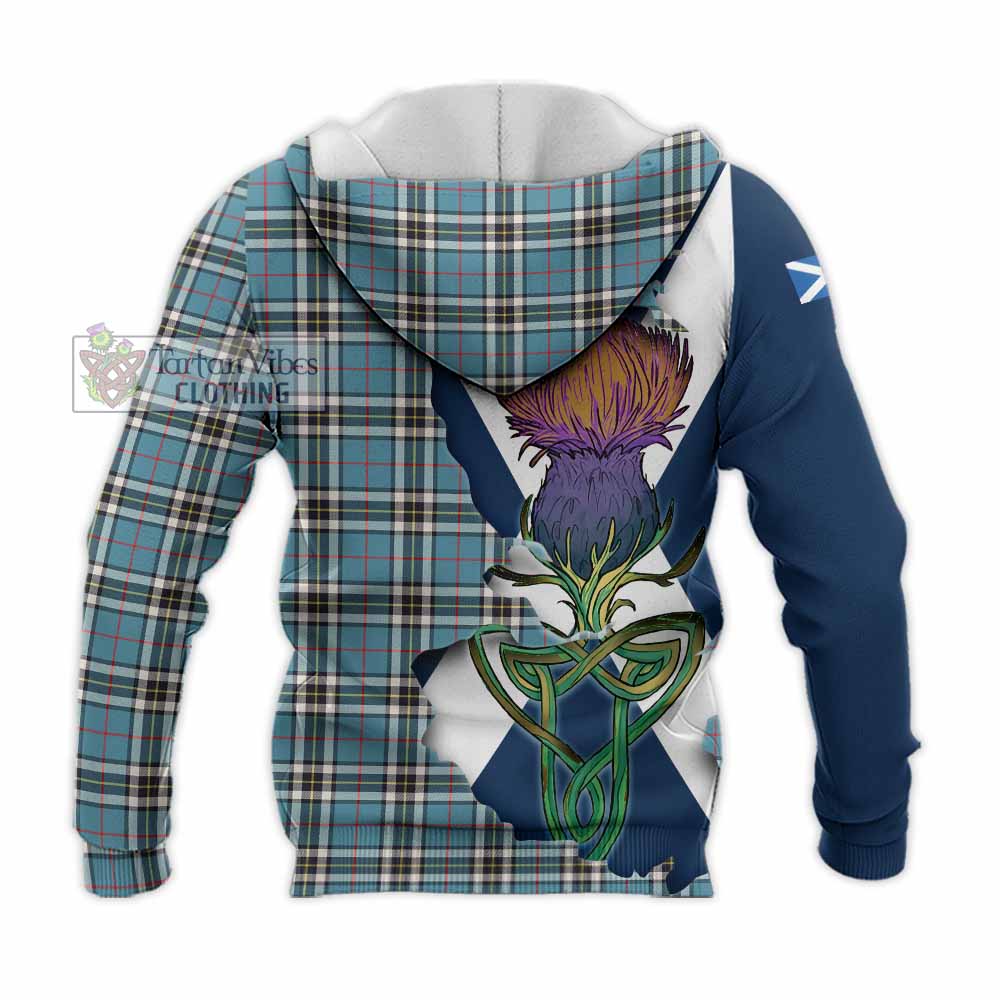 Tartan Vibes Clothing Thompson (Thomson) Tartan Family Crest Knitted Hoodie Scottish Thistle Celtic Inspired