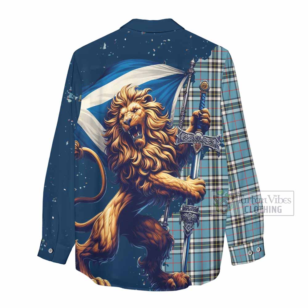 Tartan Vibes Clothing Thompson (Thomson) Tartan Family Crest Women's Casual Shirt with Scottish Majestic Lion