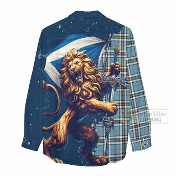 Tartan Vibes Clothing Thompson (Thomson) Tartan Family Crest Women's Casual Shirt with Scottish Majestic Lion