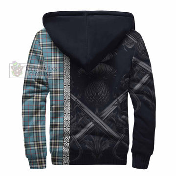 Tartan Vibes Clothing Thompson (Thomson) Tartan Sherpa Hoodie with Family Crest Cross Sword Thistle Celtic Vibes