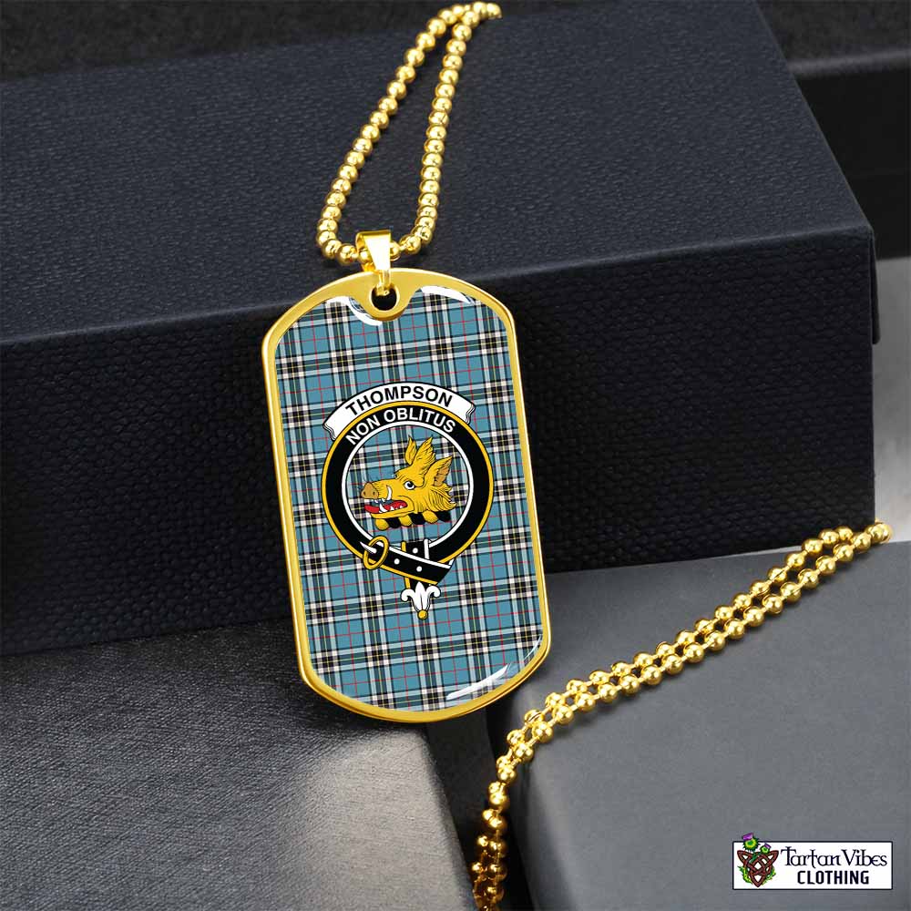Tartan Vibes Clothing Thompson (Thomson) Tartan Dog Tag Necklace with Family Crest
