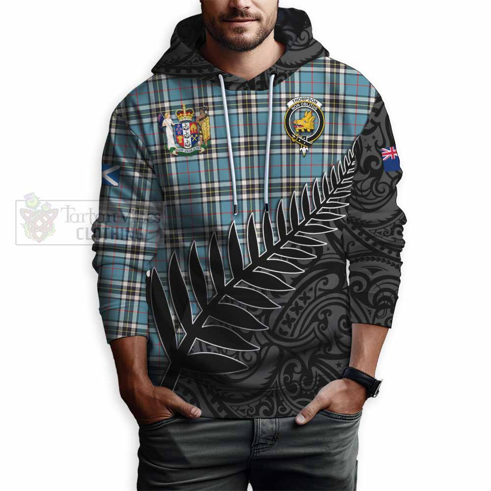 Tartan Vibes Clothing Thompson (Thomson) Crest Tartan Hoodie with New Zealand Silver Fern Half Style