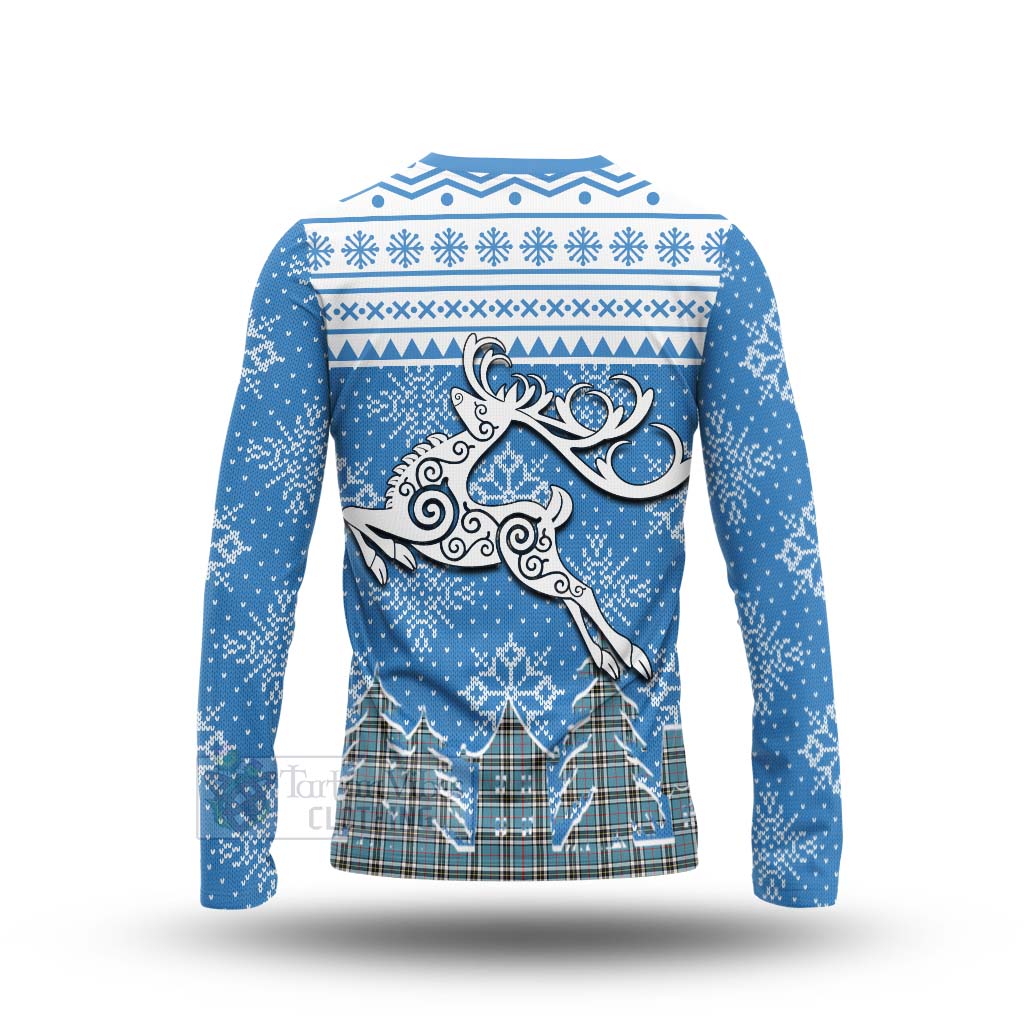 Tartan Vibes Clothing Thompson (Thomson) Clan Christmas Long Sleeve T-Shirt Celtic Reindeer Style