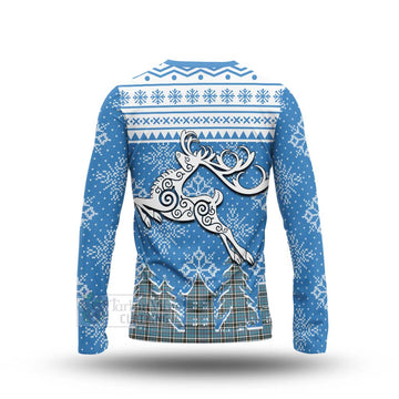 Tartan Vibes Clothing Thompson (Thomson) Clan Christmas Long Sleeve T-Shirt Celtic Reindeer Style