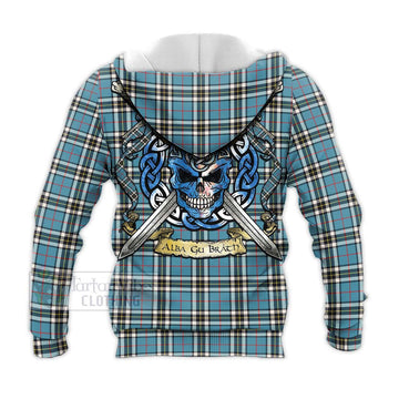 Tartan Vibes Clothing Thompson (Thomson) Tartan Knitted Hoodie with Family Crest Celtic Skull Style