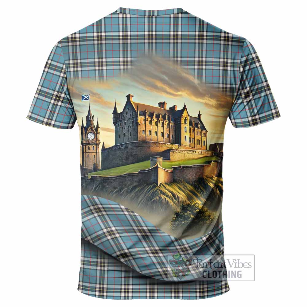 Tartan Vibes Clothing Thompson (Thomson) Tartan Family Crest T-Shirt with Scottish Ancient Castle Stype