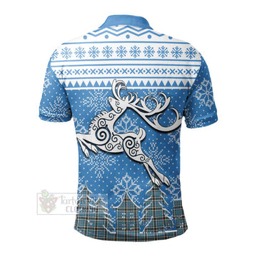 Tartan Vibes Clothing Thompson (Thomson) Clan Christmas Polo Shirt Celtic Reindeer Style