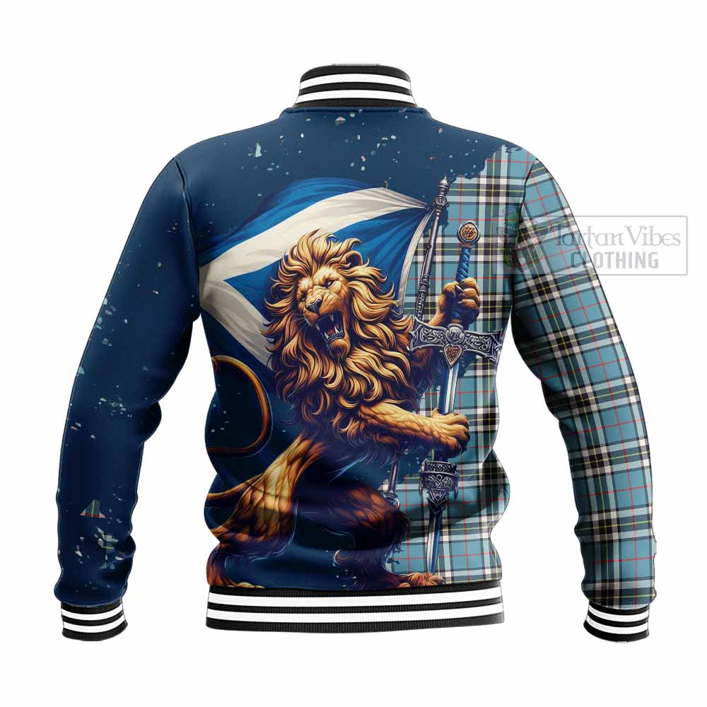 Tartan Vibes Clothing Thompson (Thomson) Tartan Family Crest Baseball Jacket with Scottish Majestic Lion