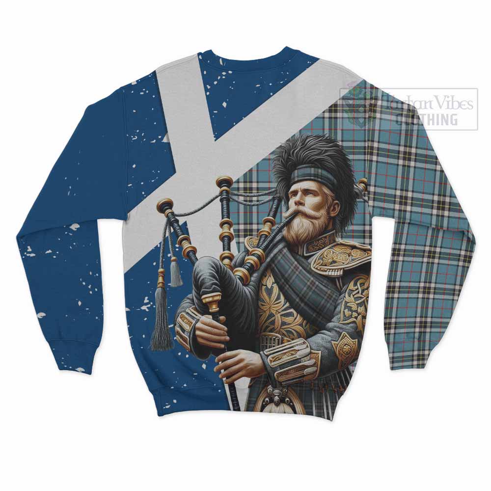 Tartan Vibes Clothing Thompson (Thomson) Tartan Sweatshirt with Family Crest Scottish Bagpiper Vibes
