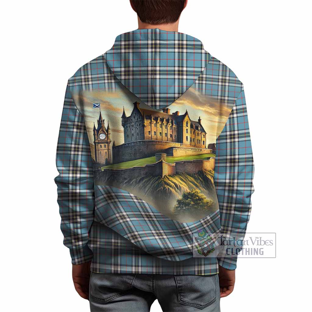 Tartan Vibes Clothing Thompson (Thomson) Tartan Family Crest Hoodie with Scottish Ancient Castle Style