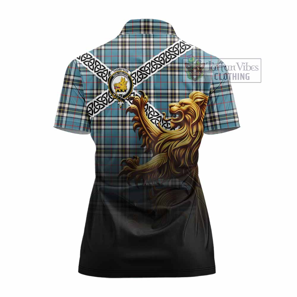 Tartan Vibes Clothing Thompson (Thomson) Crest Tartan Women's Polo Shirt with Golden Lion Emblem Celtic Style