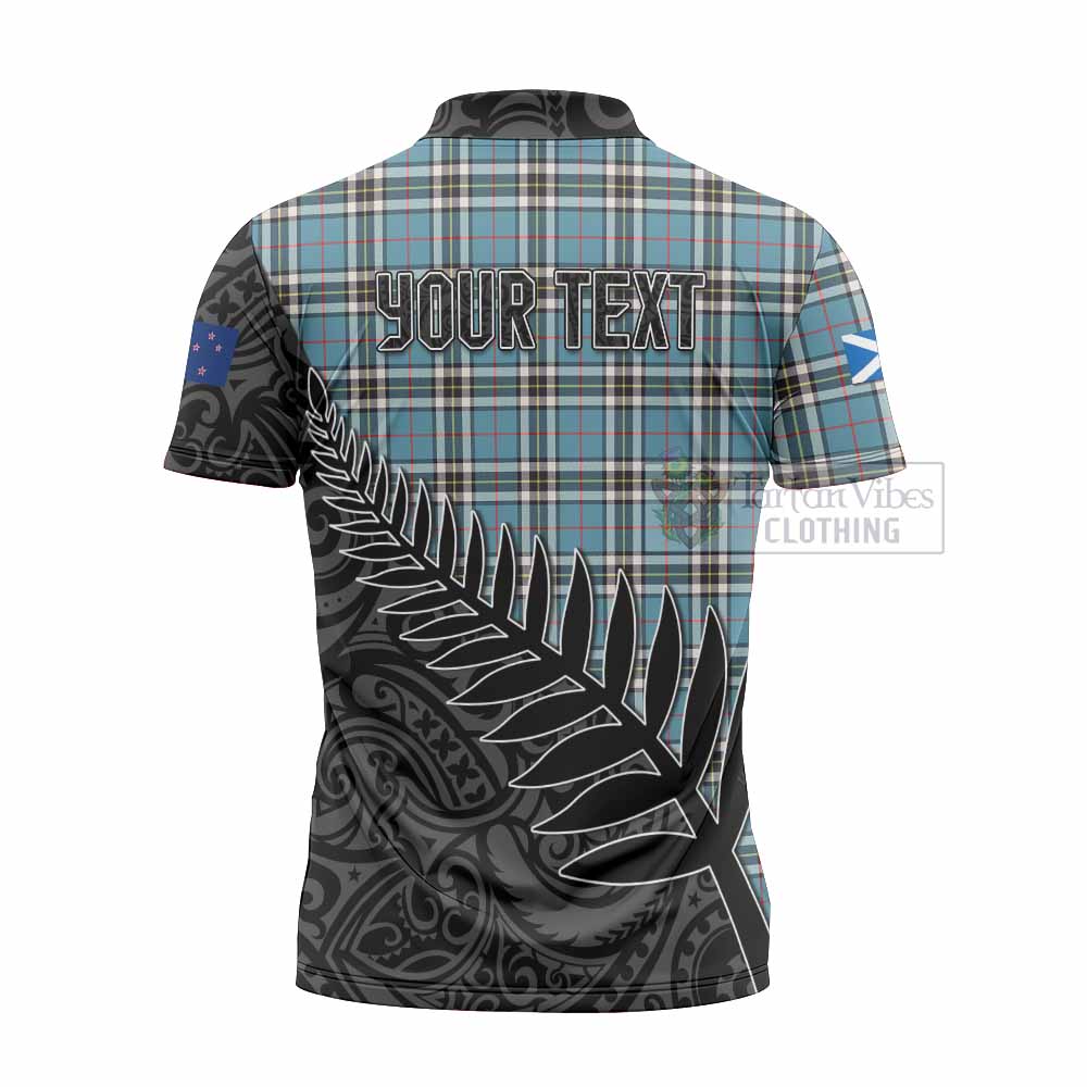 Tartan Vibes Clothing Thompson (Thomson) Crest Tartan Zipper Polo Shirt with New Zealand Silver Fern Half Style