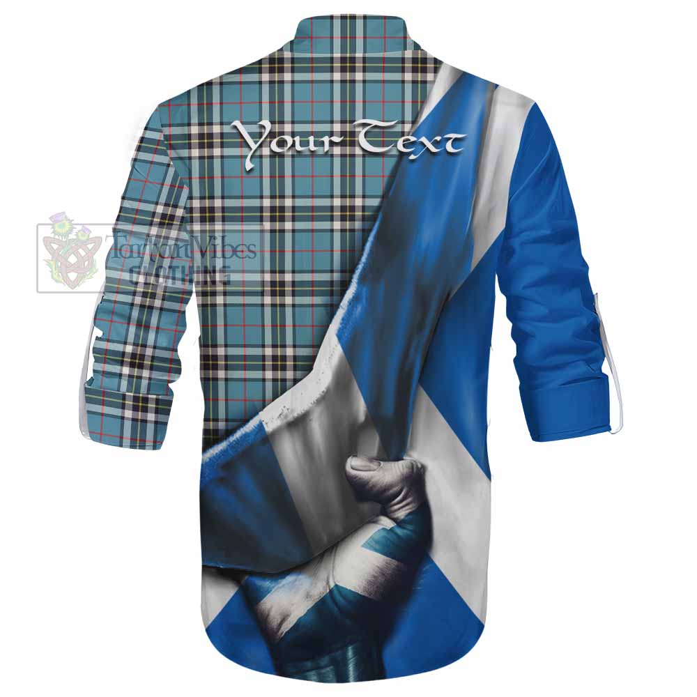 Tartan Vibes Clothing Thompson (Thomson) Tartan Ghillie Kilt Shirt with Family Crest Scotland Patriotic Style