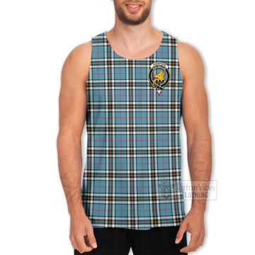 Tartan Vibes Clothing Thompson (Thomson) Tartan Men's Tank Top with Family Crest and Bearded Skull Holding Bottles of Whiskey