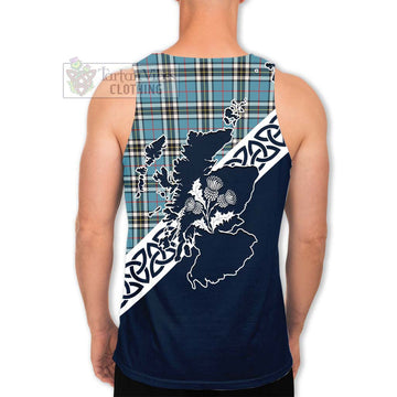 Tartan Vibes Clothing Thompson (Thomson) Tartan Men's Tank Top Featuring Thistle and Scotland Map