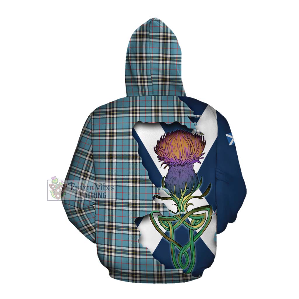 Tartan Vibes Clothing Thompson (Thomson) Tartan Family Crest Cotton Hoodie Scottish Thistle Celtic Inspired