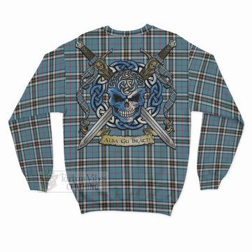 Tartan Vibes Clothing Thompson (Thomson) Tartan Sweatshirt with Family Crest Celtic Skull Style