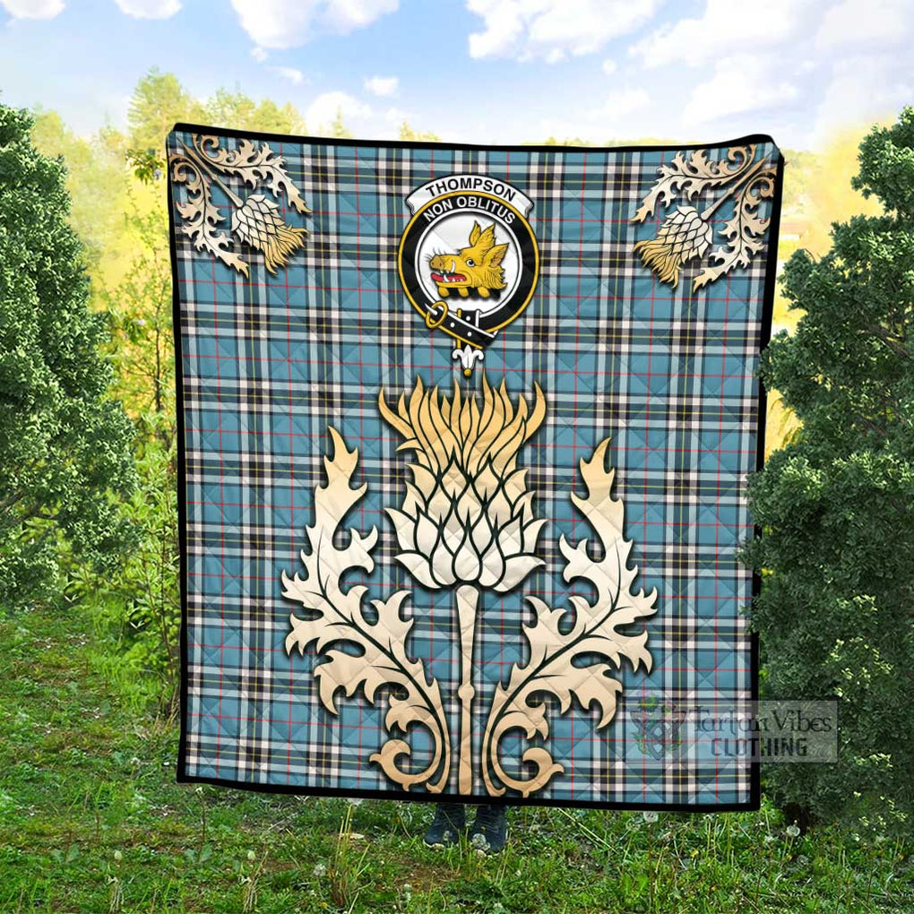 Tartan Vibes Clothing Thompson (Thomson) Tartan Quilt with Family Crest and Golden Thistle Style