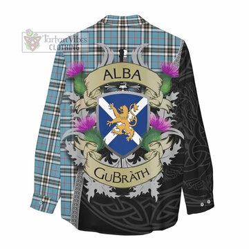 Tartan Vibes Clothing Thompson (Thomson) Tartan Family Crest Women's Casual Shirt Lion Rampant Royal Thistle Shield Celtic Inspired