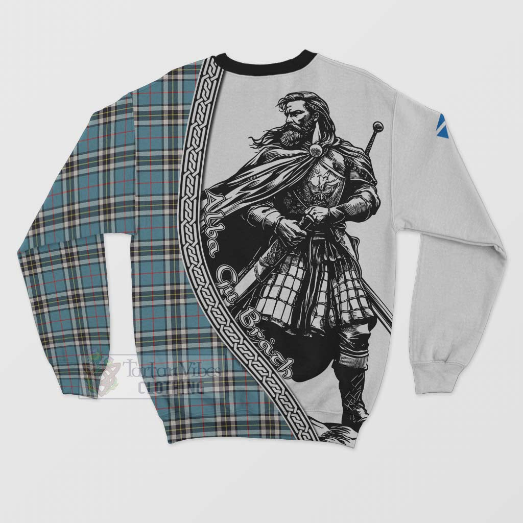 Tartan Vibes Clothing Thompson (Thomson) Tartan Clan Crest Sweatshirt with Highlander Warrior Celtic Style