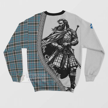 Tartan Vibes Clothing Thompson (Thomson) Tartan Clan Crest Sweatshirt with Highlander Warrior Celtic Style