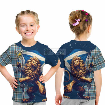Tartan Vibes Clothing Thompson (Thomson) Tartan Family Crest Kid T-Shirt with Scottish Majestic Lion