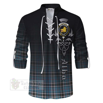 Tartan Vibes Clothing Thompson (Thomson) Tartan Ghillie Kilt Shirt Featuring Alba Gu Brath Family Crest Celtic Inspired