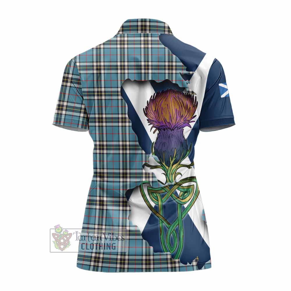 Tartan Vibes Clothing Thompson (Thomson) Tartan Family Crest Women's Polo Shirt Scottish Thistle Celtic Inspired