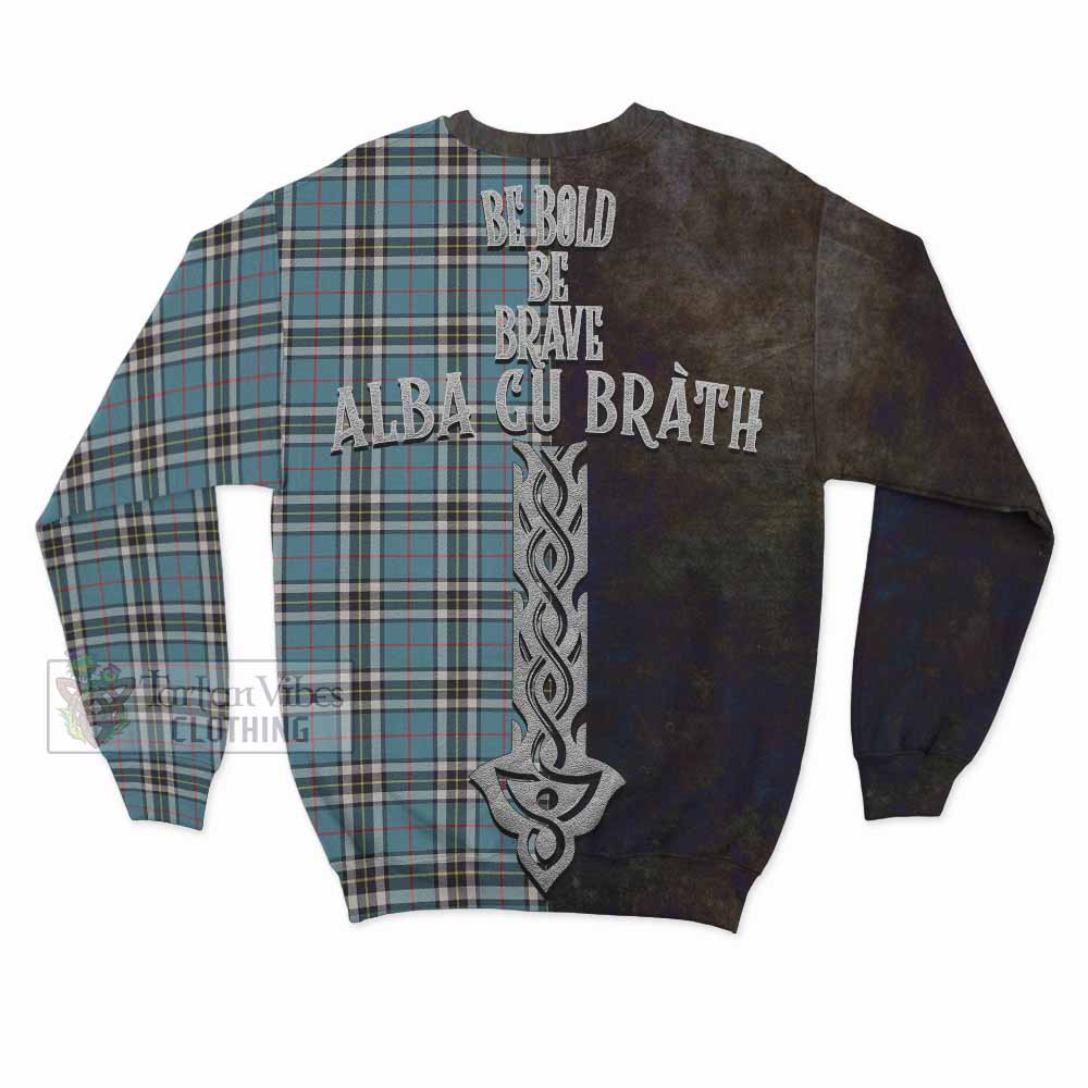 Tartan Vibes Clothing Thompson (Thomson) Tartan Family Crest Sweatshirt Alba Gu Brath Be Brave Lion Ancient Style