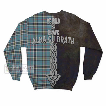 Tartan Vibes Clothing Thompson (Thomson) Tartan Family Crest Sweatshirt Alba Gu Brath Be Brave Lion Ancient Style