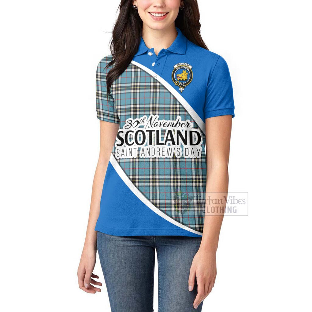 Tartan Vibes Clothing Thompson (Thomson) Family Crest Tartan Women's Polo Shirt Celebrate Saint Andrew's Day in Style