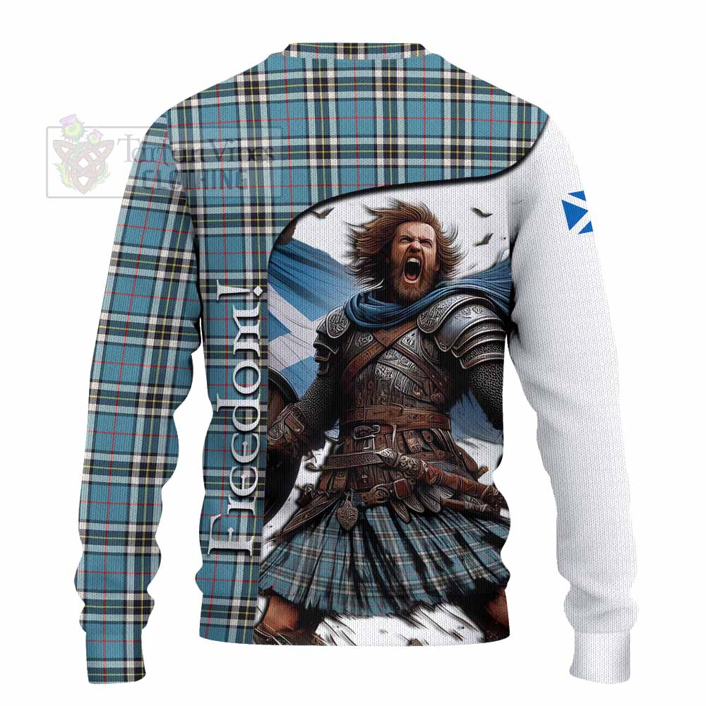 Tartan Vibes Clothing Thompson (Thomson) Crest Tartan Knitted Sweater Inspired by the Freedom of Scottish Warrior