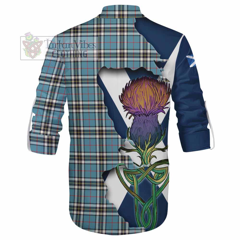 Tartan Vibes Clothing Thompson (Thomson) Tartan Family Crest Ghillie Kilt Shirt Scottish Thistle Celtic Inspired