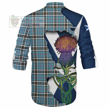 Tartan Vibes Clothing Thompson (Thomson) Tartan Family Crest Ghillie Kilt Shirt Scottish Thistle Celtic Inspired