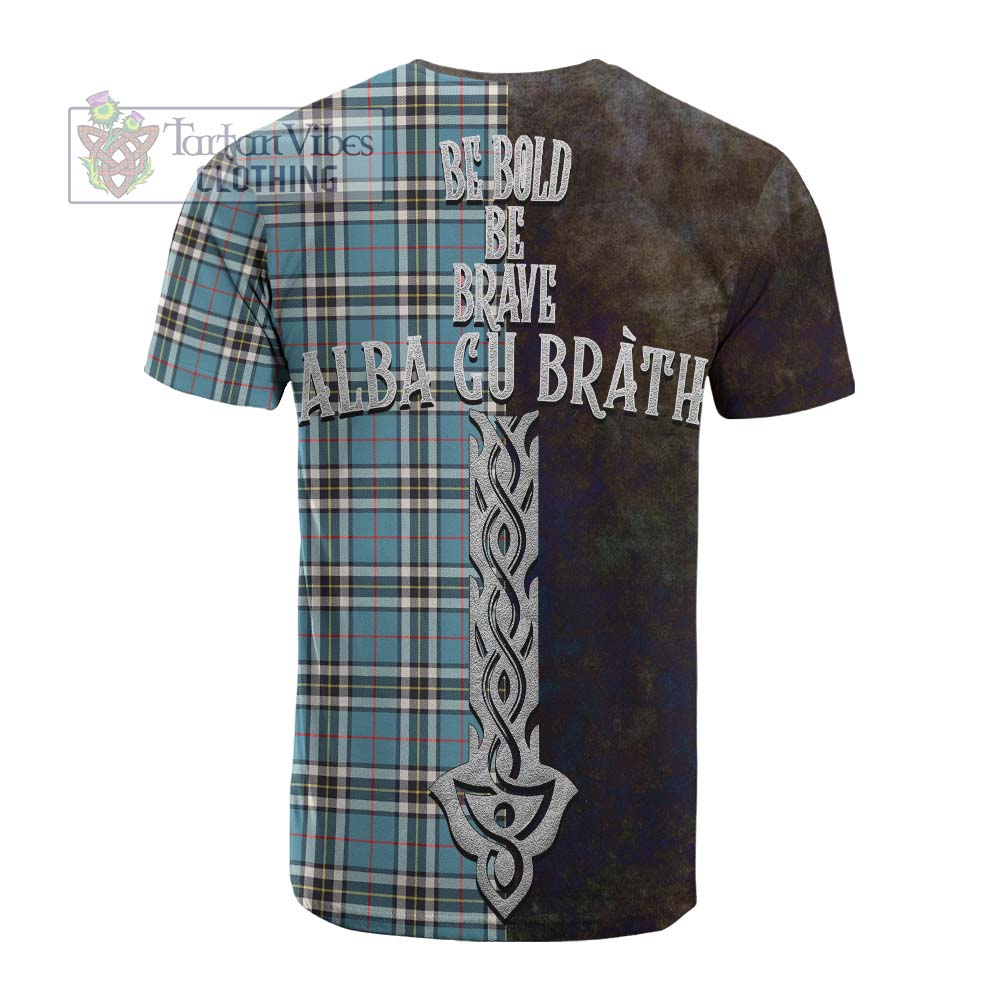 Tartan Vibes Clothing Thompson (Thomson) Tartan Family Crest Cotton T-shirt Alba Gu Brath Be Brave Lion Ancient Style