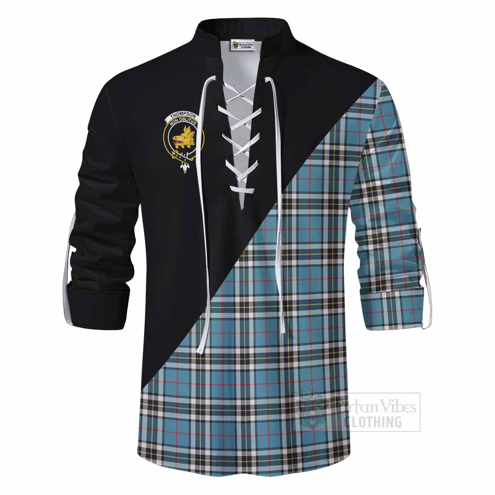 Tartan Vibes Clothing Thompson (Thomson) Tartan Ghillie Kilt Shirt with Family Crest and Military Logo Style