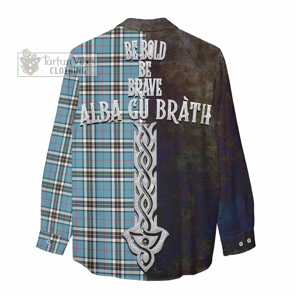 Tartan Vibes Clothing Thompson (Thomson) Tartan Family Crest Women's Casual Shirt Alba Gu Brath Be Brave Lion Ancient Style