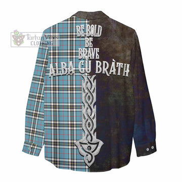 Tartan Vibes Clothing Thompson (Thomson) Tartan Family Crest Women's Casual Shirt Alba Gu Brath Be Brave Lion Ancient Style