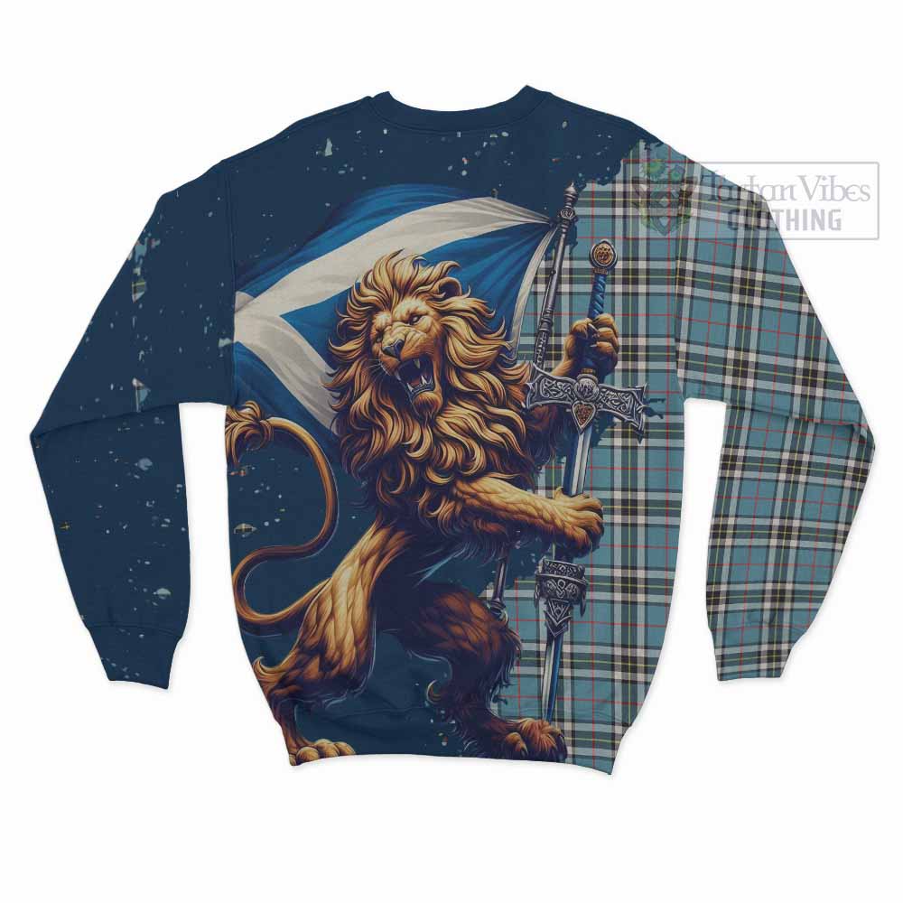 Tartan Vibes Clothing Thompson (Thomson) Tartan Family Crest Sweatshirt with Scottish Majestic Lion