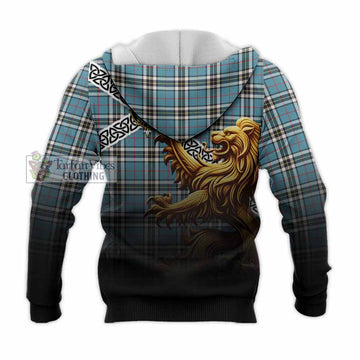 Tartan Vibes Clothing Thompson (Thomson) Crest Tartan Knitted Hoodie with Golden Lion Emblem Celtic Style