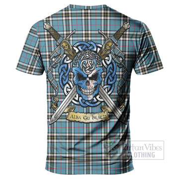 Tartan Vibes Clothing Thompson (Thomson) Tartan T-Shirt with Family Crest Celtic Skull Style
