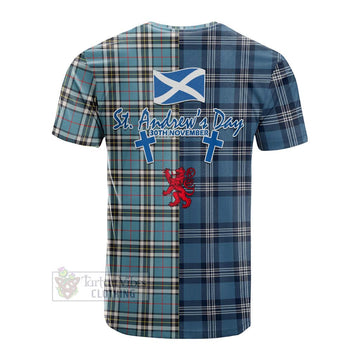 Tartan Vibes Clothing Thompson (Thomson) Tartan Cotton T-shirt Happy St. Andrew's Day Half Tartan Style