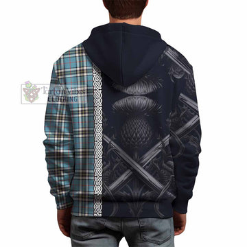 Tartan Vibes Clothing Thompson (Thomson) Tartan Hoodie with Family Crest Cross Sword Thistle Celtic Vibes