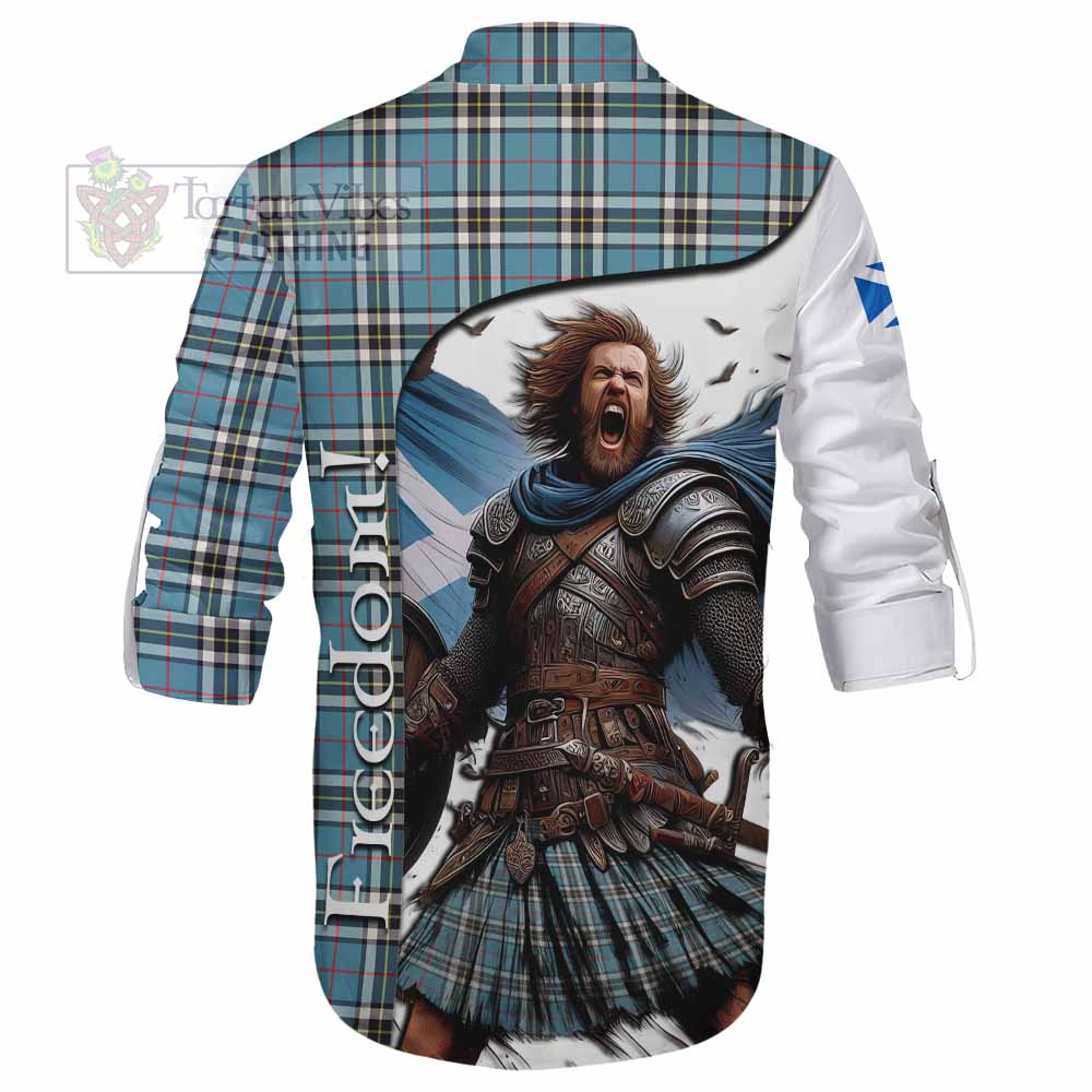 Tartan Vibes Clothing Thompson (Thomson) Crest Tartan Ghillie Kilt Shirt Inspired by the Freedom of Scottish Warrior