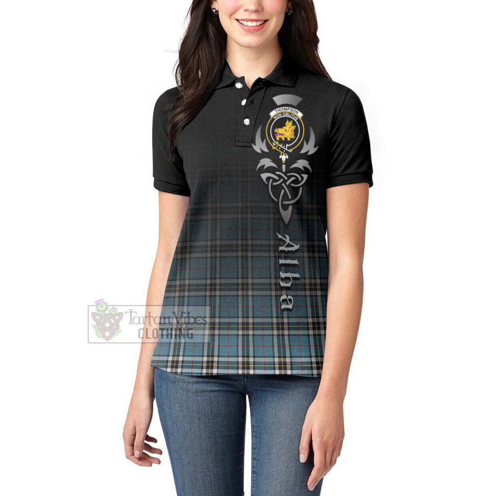 Tartan Vibes Clothing Thompson (Thomson) Tartan Women's Polo Shirt Featuring Alba Gu Brath Family Crest Celtic Inspired