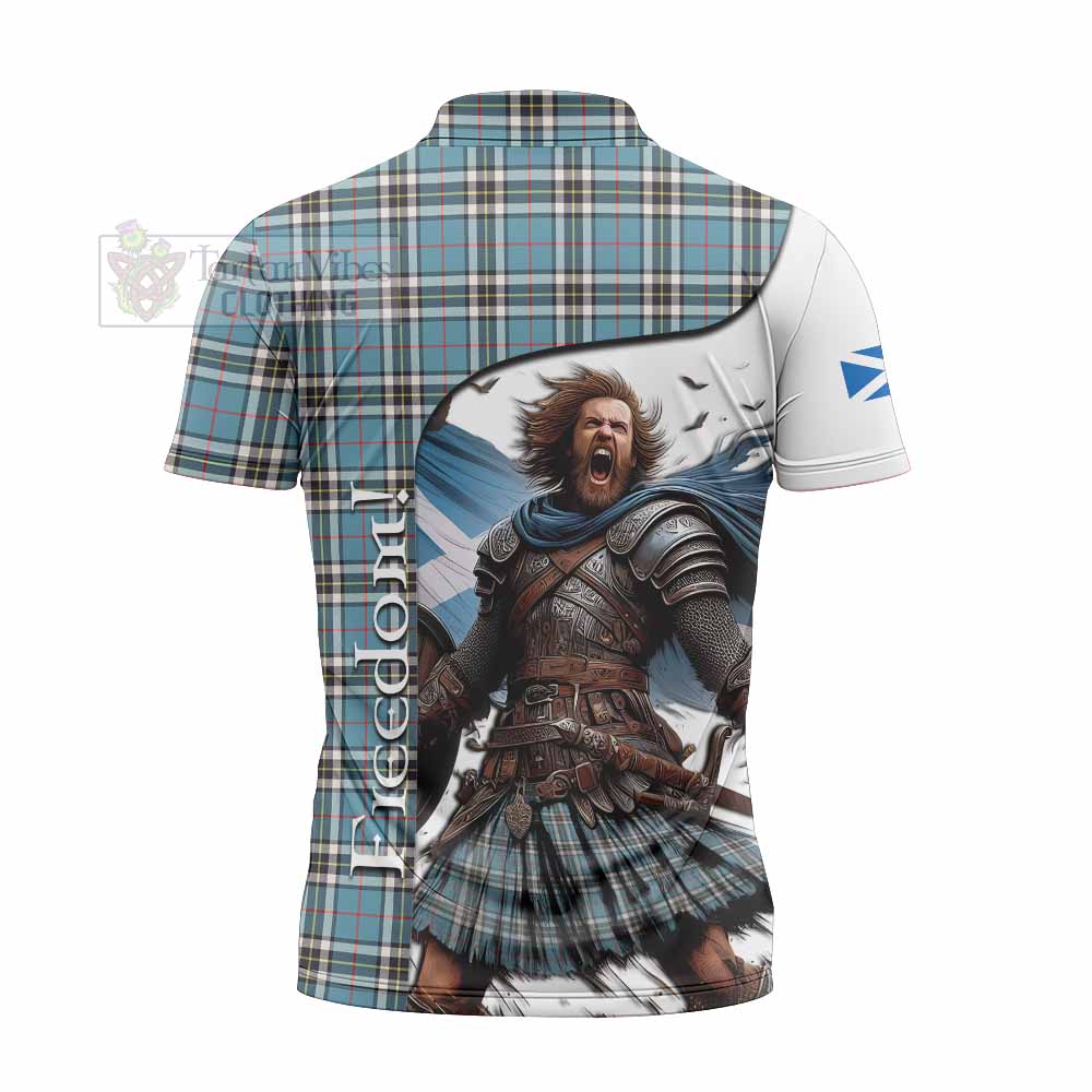 Tartan Vibes Clothing Thompson (Thomson) Crest Tartan Zipper Polo Shirt Inspired by the Freedom of Scottish Warrior