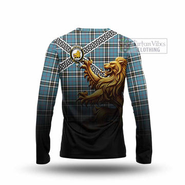Tartan Vibes Clothing Thompson (Thomson) Crest Tartan Long Sleeve T-Shirt with Golden Lion Emblem Celtic Style